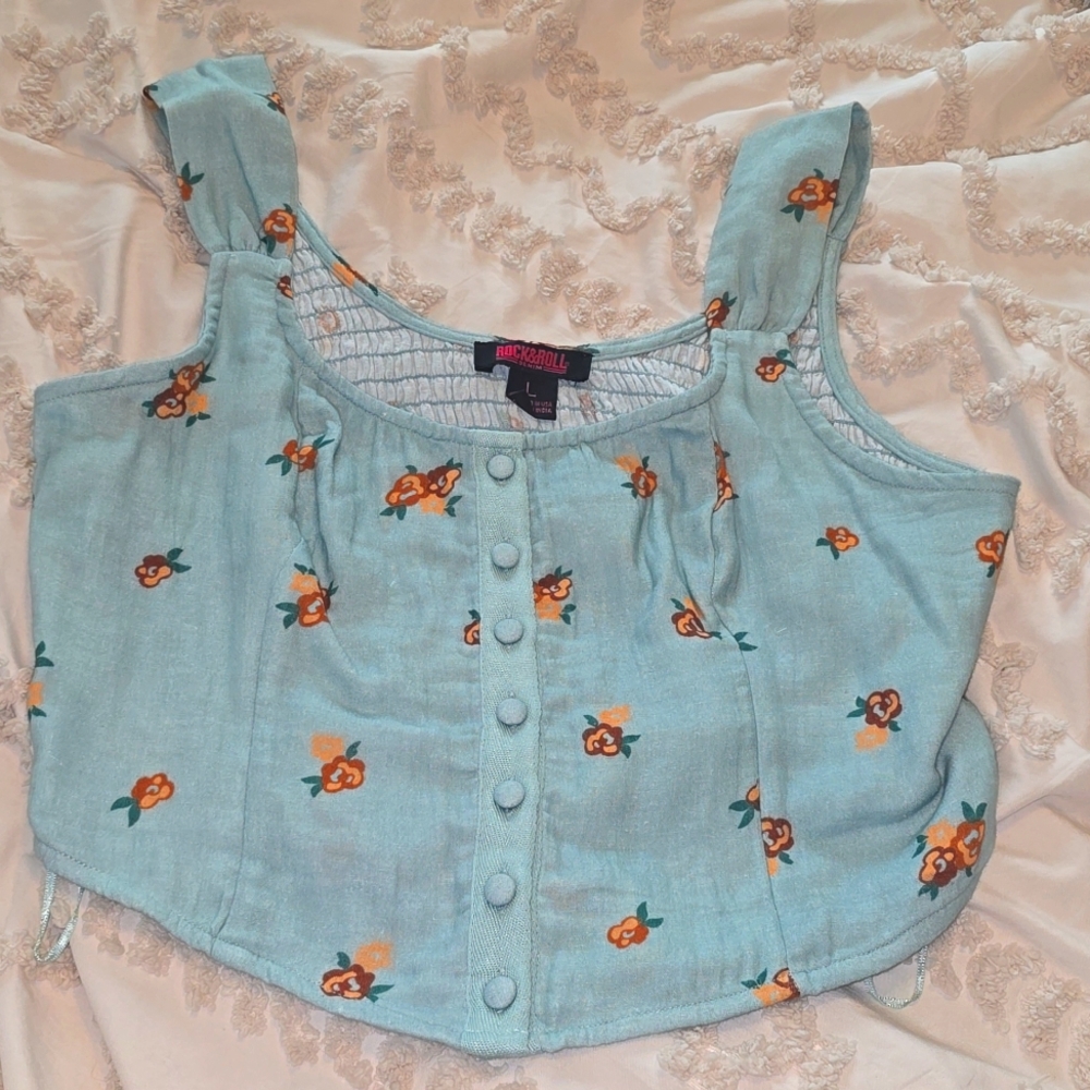 Rock & Roll Denim Floral Tank Top